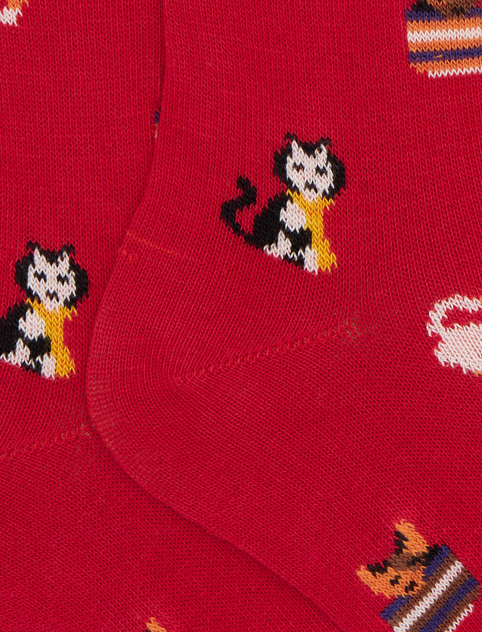 Calze lunghe bambino cotone caldo rosso fantasia gatti giocosi