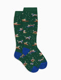 Calze lunghe bambino cotone caldo verde fantasia husky sulla neve