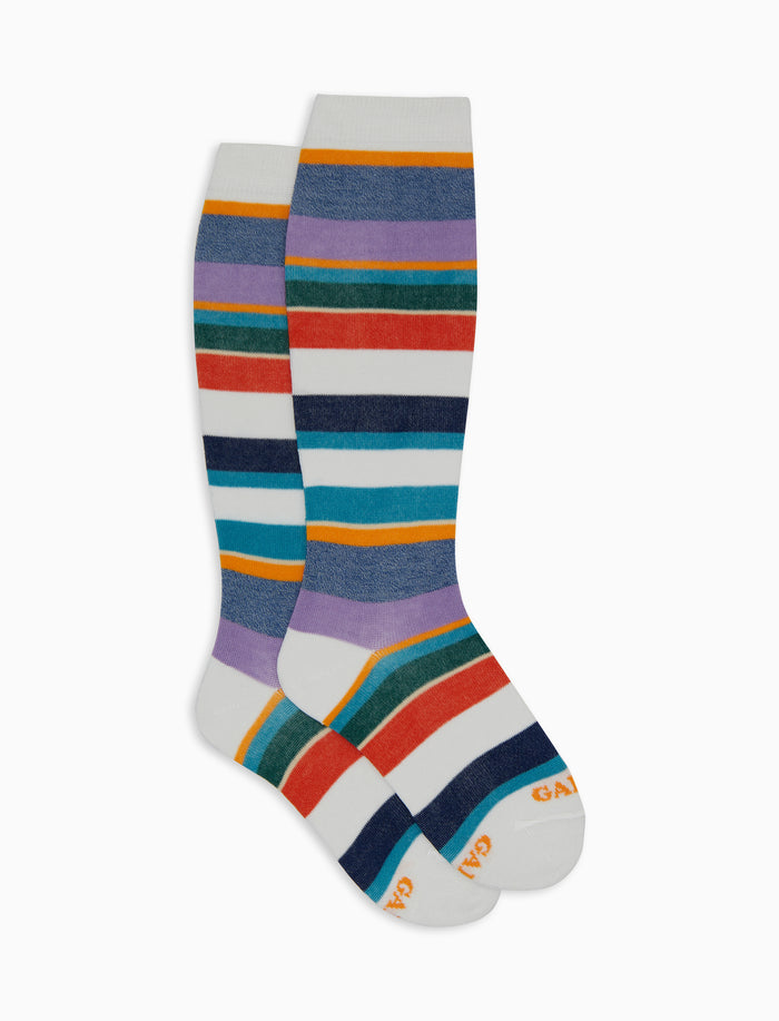 Calze lunghe bambino cotone righe multicolor bianco - Gallo 1927 - Official Online Shop