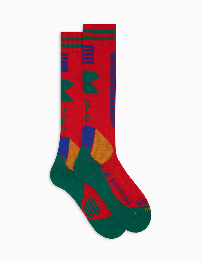 Calze lunghe da sci unisex rosso fantasia chevron - Gallo 1927 - Official Online Shop