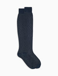 Calze lunghe donna blu rombi in trasparenza con effetto scintillante