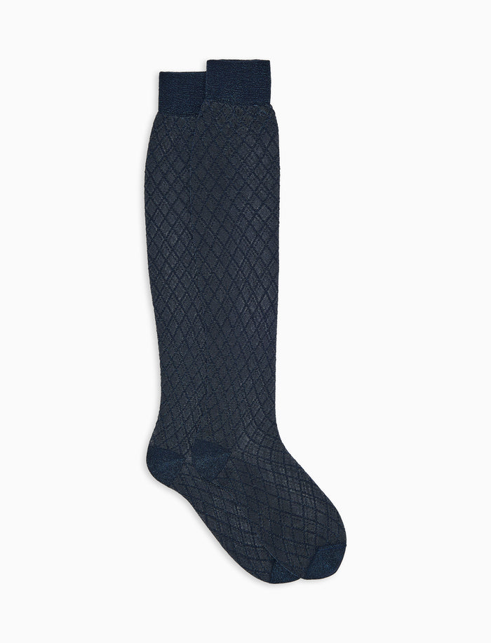 Calze lunghe donna blu rombi in trasparenza con effetto scintillante