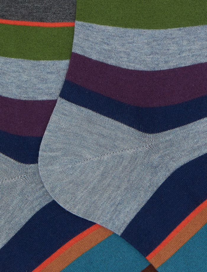 Calze lunghe donna cotone azzurro righe multicolor - Gallo 1927 - Official Online Shop