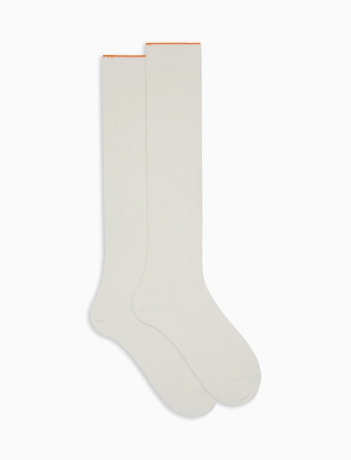 Calze lunghe donna cotone bianco tinta unita a coste - Gallo 1927 - Official Online Shop