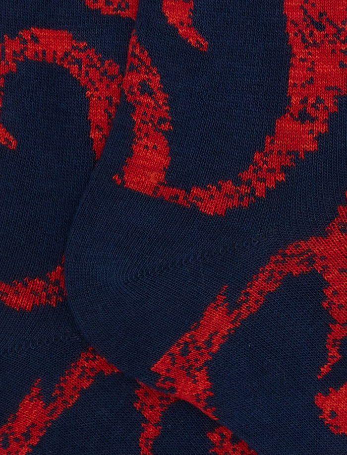 Calze lunghe donna cotone blu fantasia broccato - Gallo 1927 - Official Online Shop