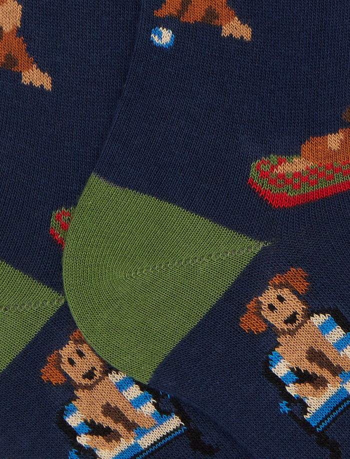Calze lunghe donna cotone blu fantasia cani - Gallo 1927 - Official Online Shop