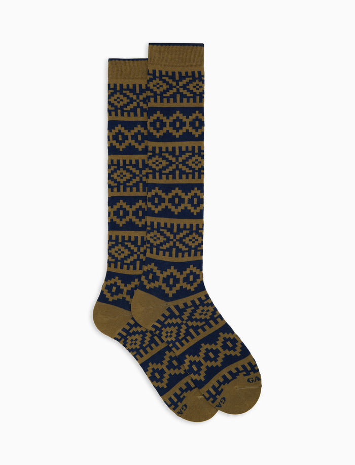 Calze lunghe donna cotone blu fantasia greca natalizia - Gallo 1927 - Official Online Shop