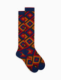 Calze lunghe donna cotone blu fantasia rombi concentrici - Gallo 1927 - Official Online Shop