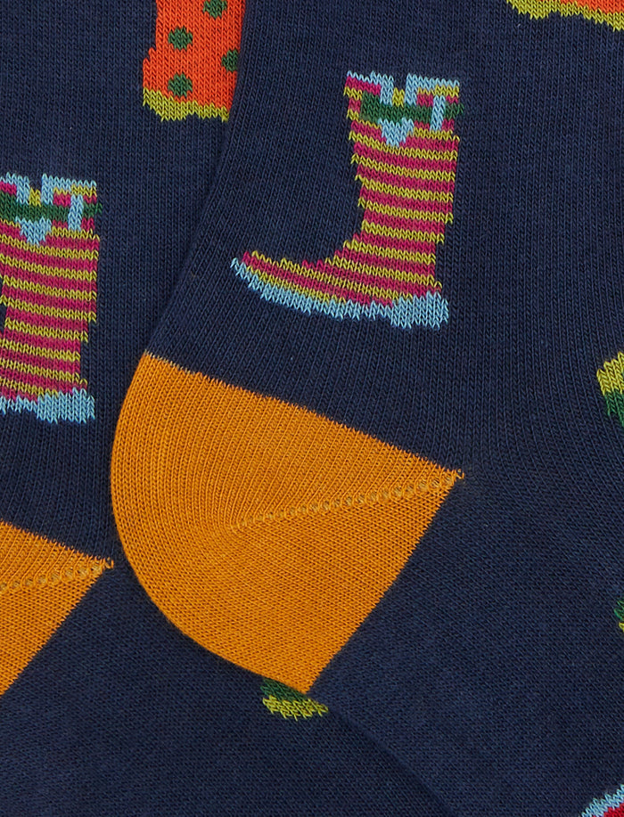 Calze lunghe donna cotone blu fantasia stivali da pioggia - Gallo 1927 - Official Online Shop