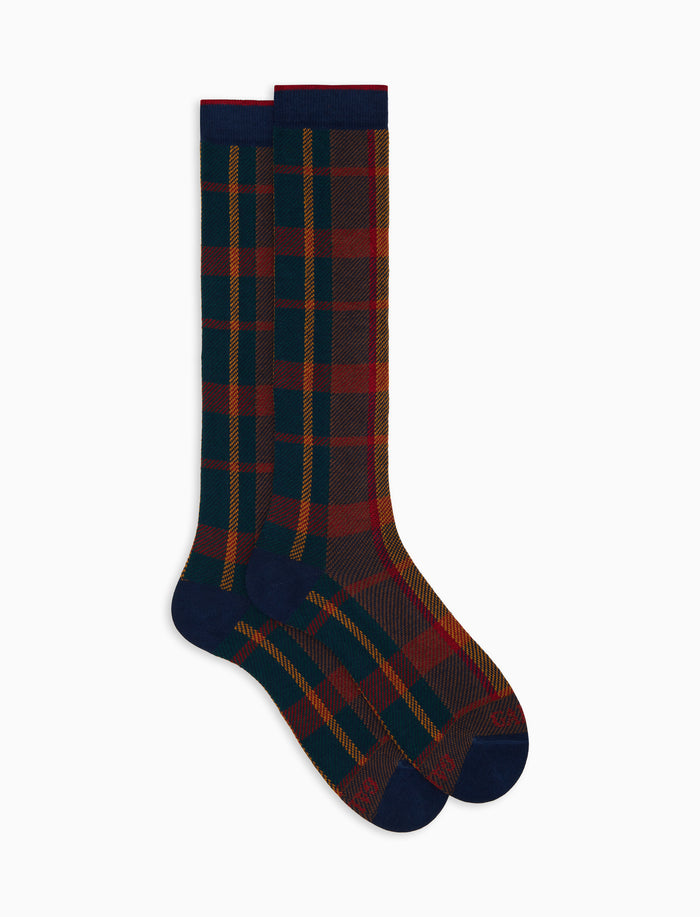 Calze lunghe donna cotone blu fantasia tartan - Gallo 1927 - Official Online Shop