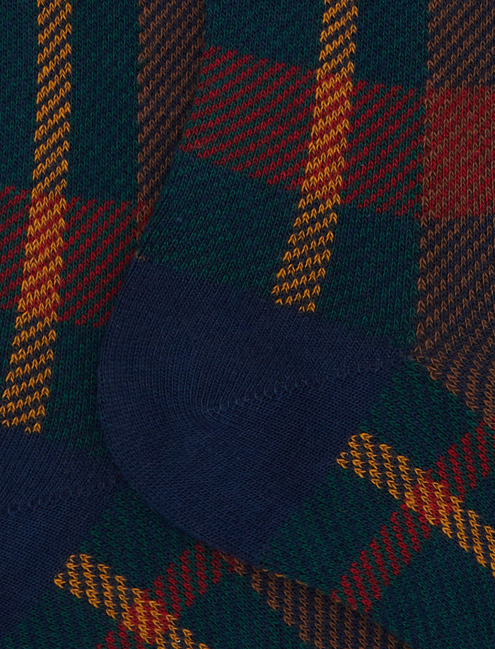 Calze lunghe donna cotone blu fantasia tartan - Gallo 1927 - Official Online Shop