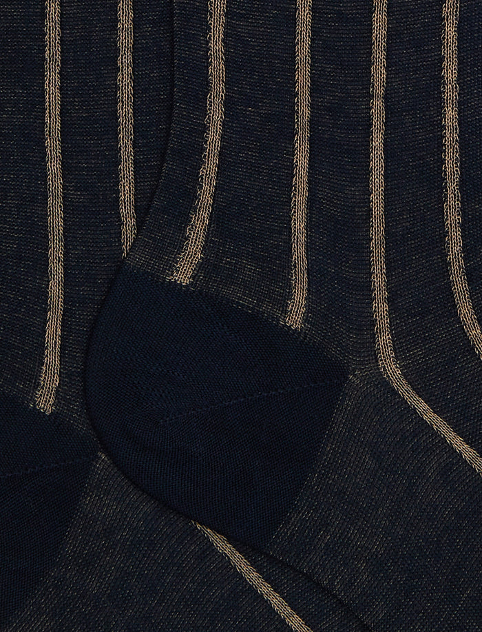 Calze lunghe donna cotone blu fantasia twin rib spaziata - Gallo 1927 - Official Online Shop