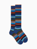 Calze lunghe donna cotone blu righe multicolor - Gallo 1927 - Official Online Shop