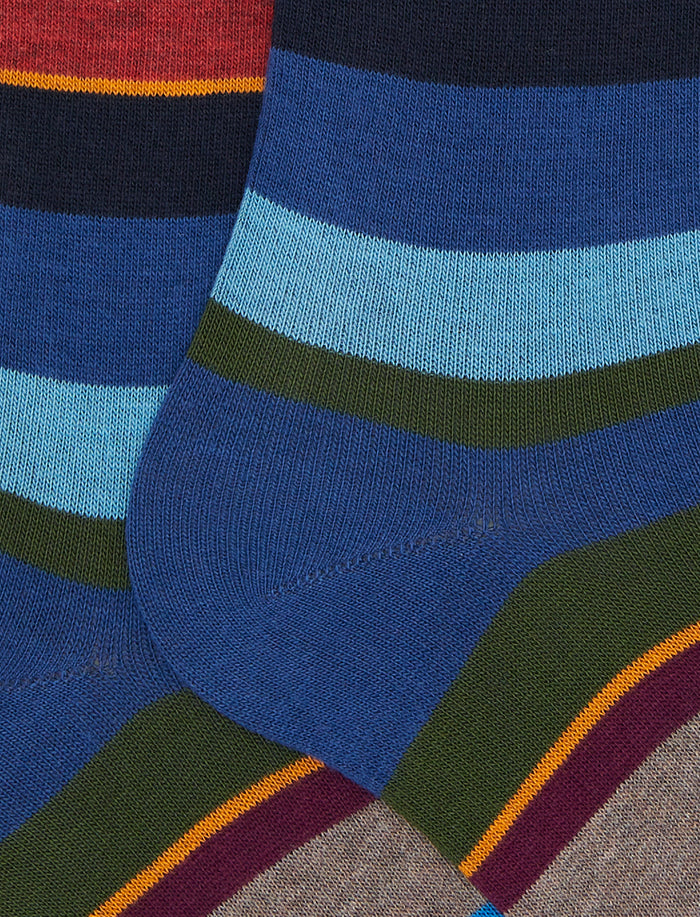Calze lunghe donna cotone blu righe multicolor - Gallo 1927 - Official Online Shop