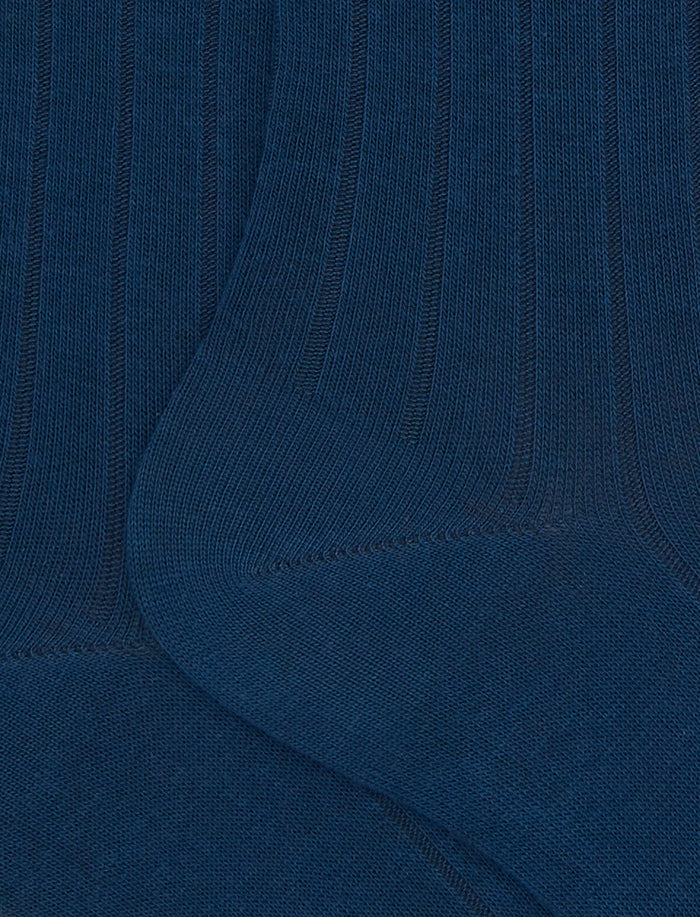Calze lunghe donna cotone blu tinta unita a coste - Gallo 1927 - Official Online Shop