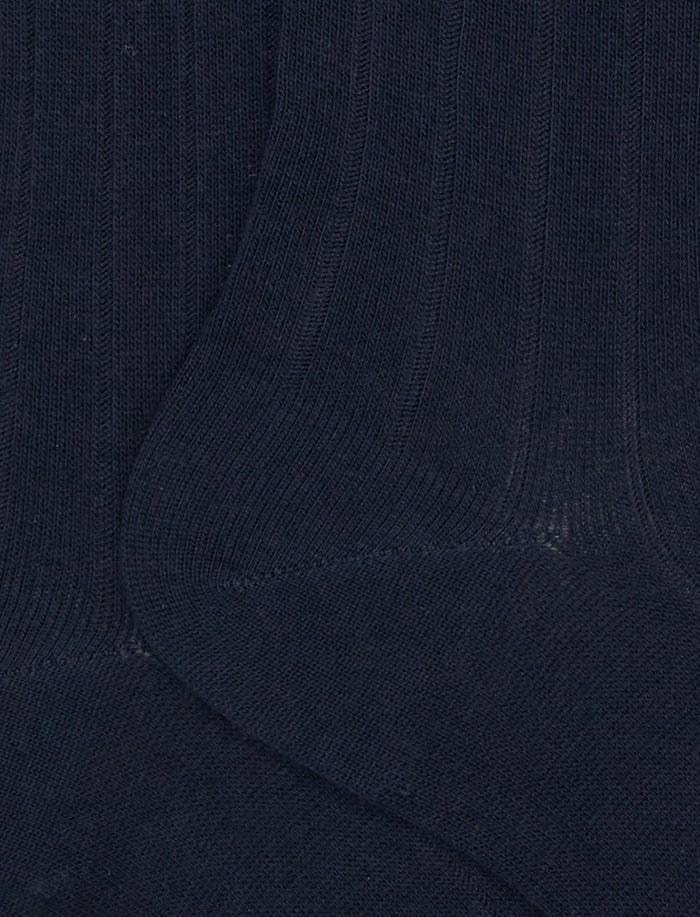 Calze lunghe donna cotone blu tinta unita a coste - Gallo 1927 - Official Online Shop
