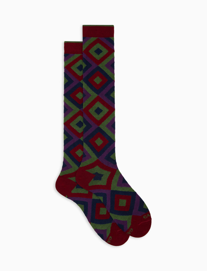 Calze lunghe donna cotone bordò fantasia rombi concentrici - Gallo 1927 - Official Online Shop