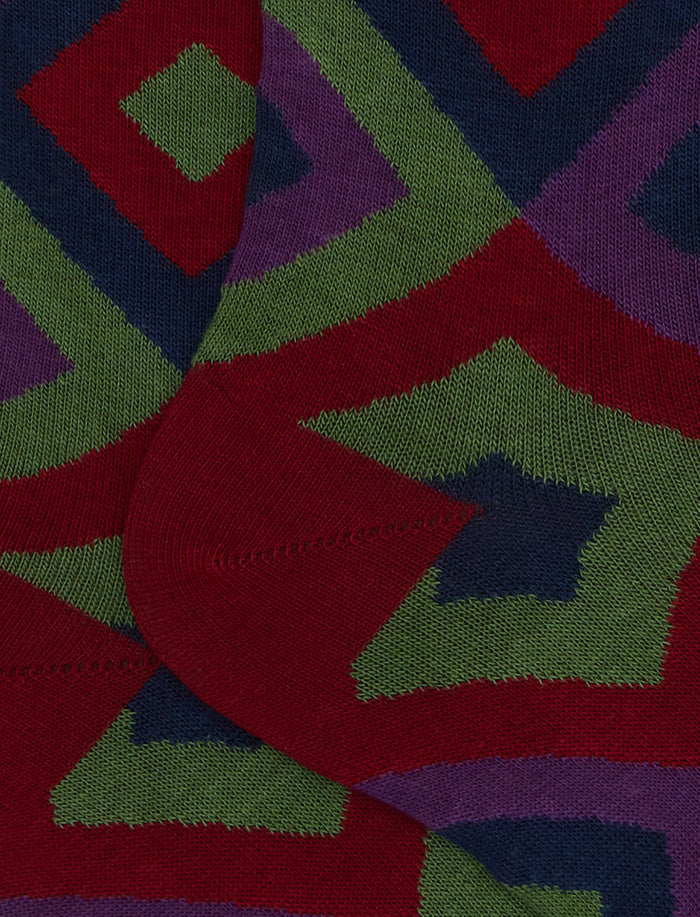 Calze lunghe donna cotone bordò fantasia rombi concentrici - Gallo 1927 - Official Online Shop