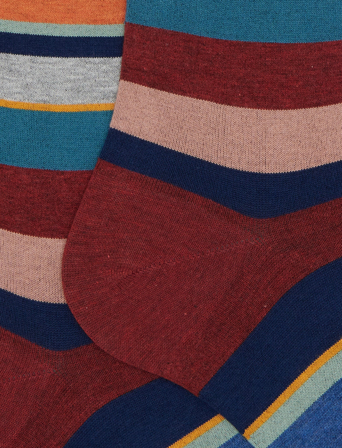 Calze lunghe donna cotone bordò righe multicolor - Gallo 1927 - Official Online Shop