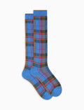 Calze lunghe donna cotone caldo azzurre fantasia tartan