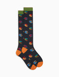 Calze lunghe donna cotone caldo blu fantasia galli multicolore