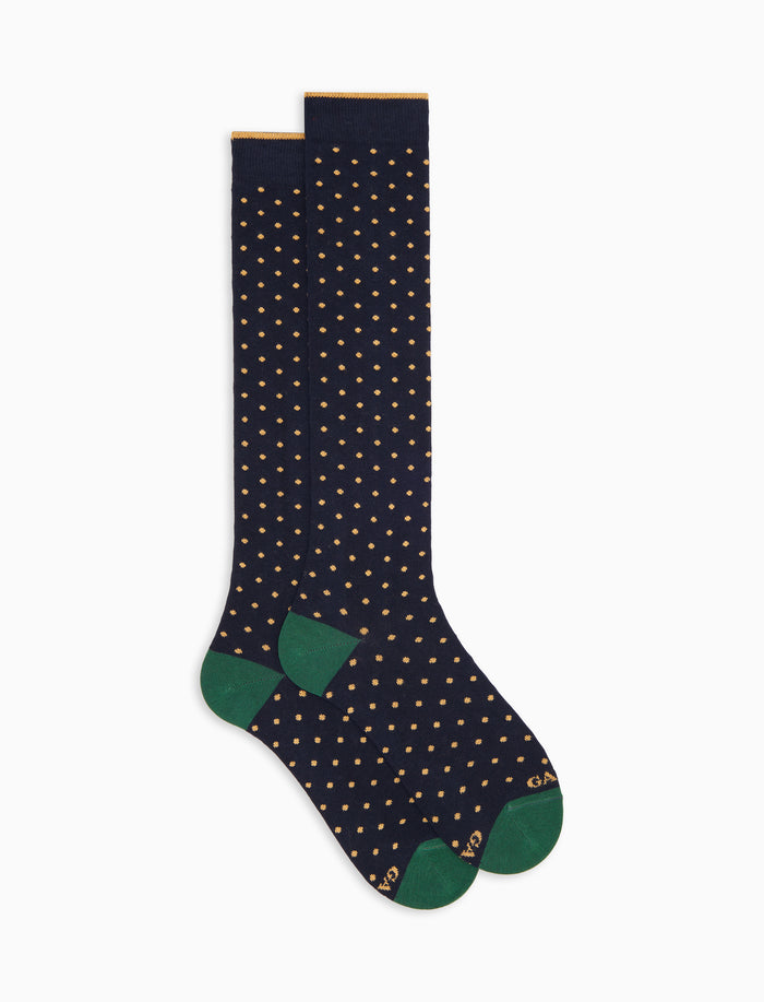Calze lunghe donna cotone caldo blu fantasia pois