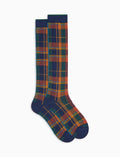 Calze lunghe donna cotone caldo blu fantasia tartan