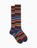Calze lunghe donna cotone caldo blu righe multicolor
