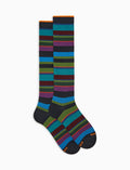 Calze lunghe donna cotone caldo blu righe multicolor