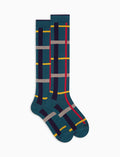 Calze lunghe donna cotone caldo color pavone fantasia tartan geometrico