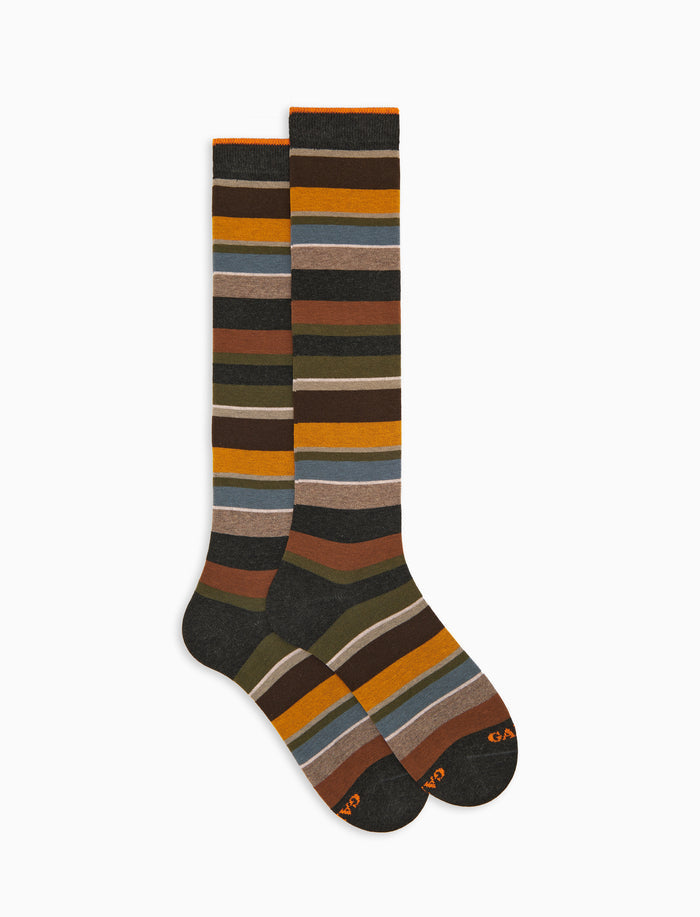 Calze lunghe donna cotone caldo grigie righe multicolor