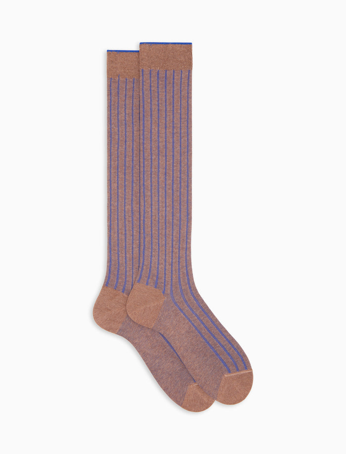 Calze lunghe donna cotone caldo marroni vanisé a coste larghe