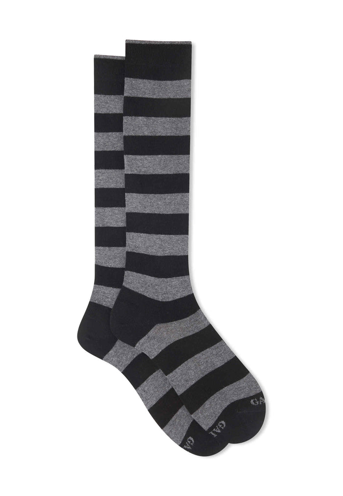 Calze lunghe donna cotone nero righe bicolore - Gallo 1927 - Official Online Shop