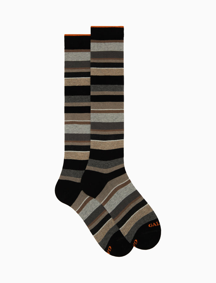 Calze lunghe donna cotone nero righe multicolor - Gallo 1927 - Official Online Shop