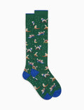 Calze lunghe donna cotone caldo verdi fantasia husky sulla neve