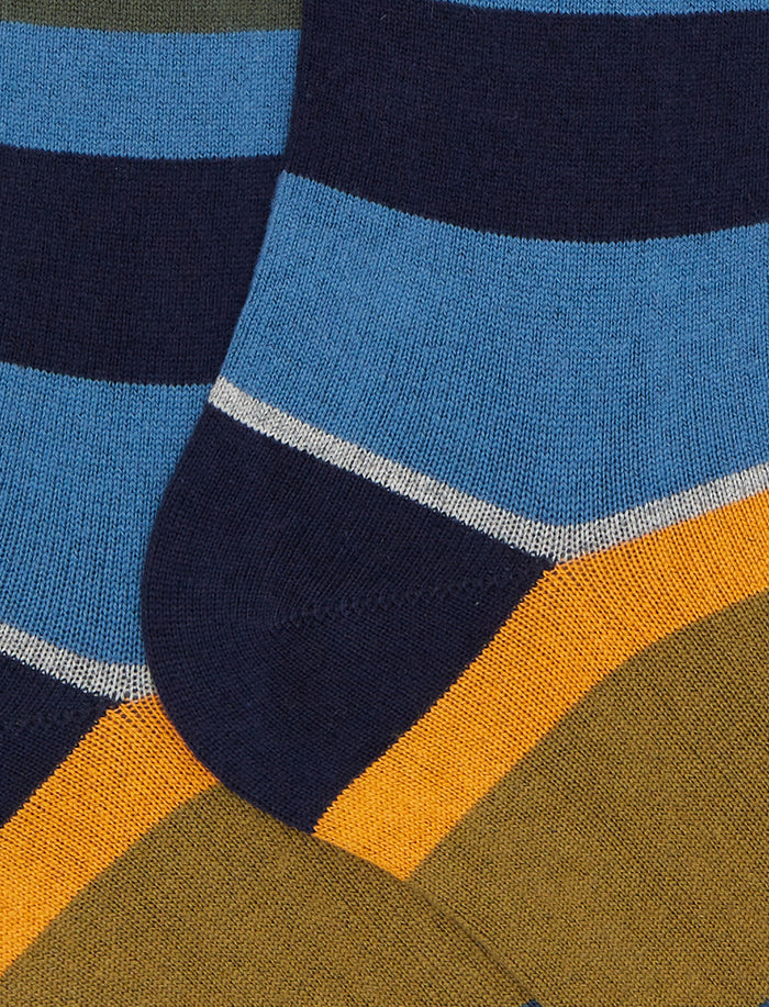 Calze lunghe donna cotone e cashmere blu righe multicolor macro - Gallo 1927 - Official Online Shop