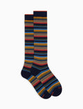 Calze lunghe donna cotone e cashmere blu righe multicolor micro - Gallo 1927 - Official Online Shop