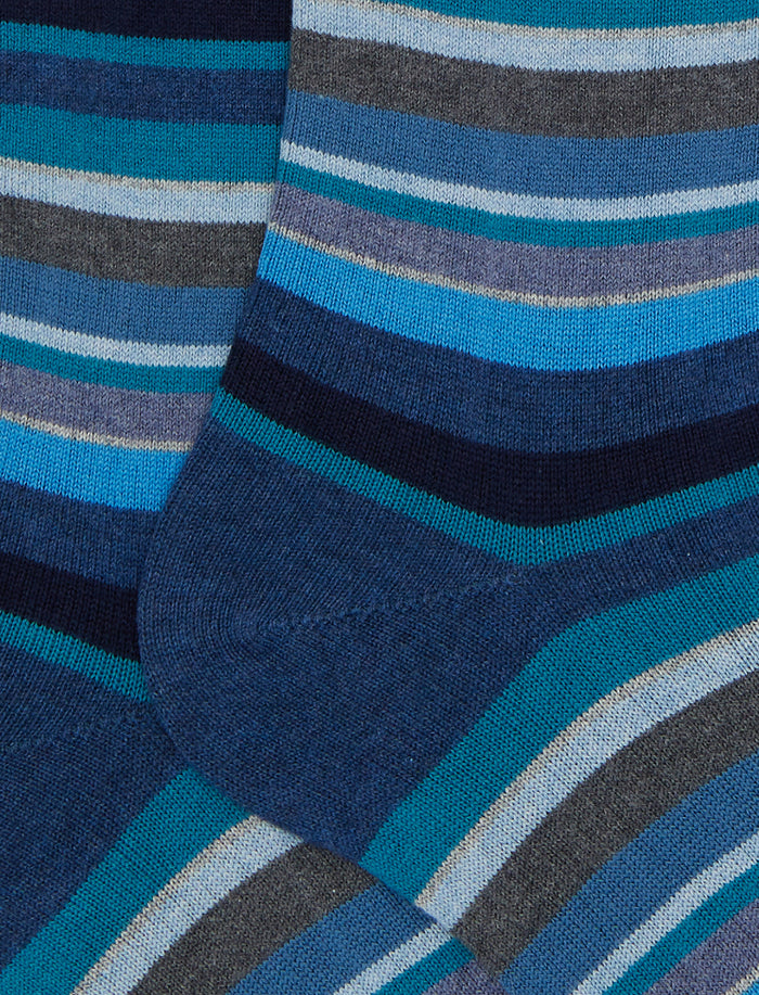 Calze lunghe donna cotone e cashmere blu righe multicolor micro - Gallo 1927 - Official Online Shop