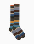 Calze lunghe donna cotone e cashmere grigie righe multicolor macro