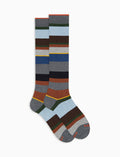 Calze lunghe donna cotone e cashmere grigio righe multicolor macro - Gallo 1927 - Official Online Shop