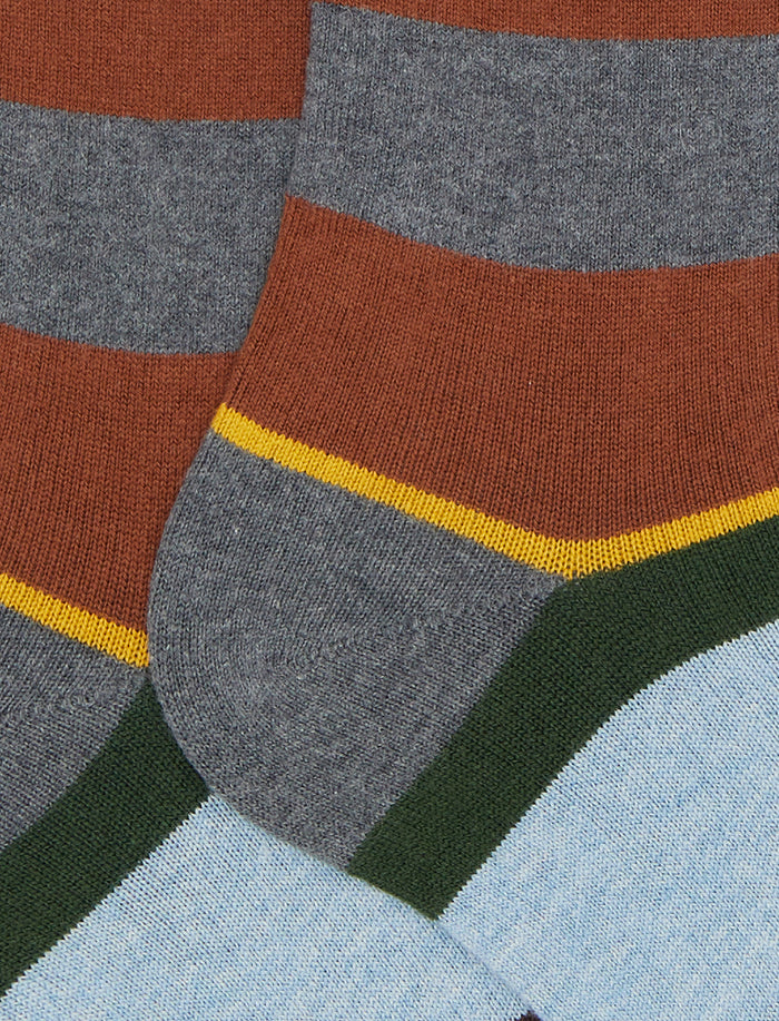 Calze lunghe donna cotone e cashmere grigio righe multicolor macro - Gallo 1927 - Official Online Shop