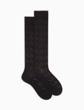 Calze lunghe donna cotone e cashmere nere traforate
