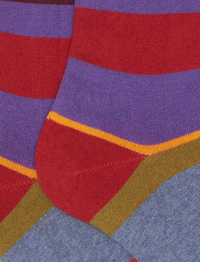 Calze lunghe donna cotone e cashmere rosso righe multicolor macro - Gallo 1927 - Official Online Shop
