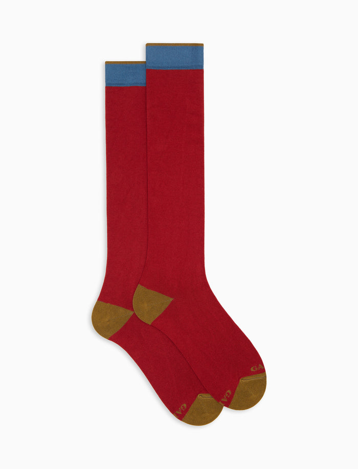 Calze lunghe donna cotone e cashmere rosso tinta unita e contrasti - Gallo 1927 - Official Online Shop