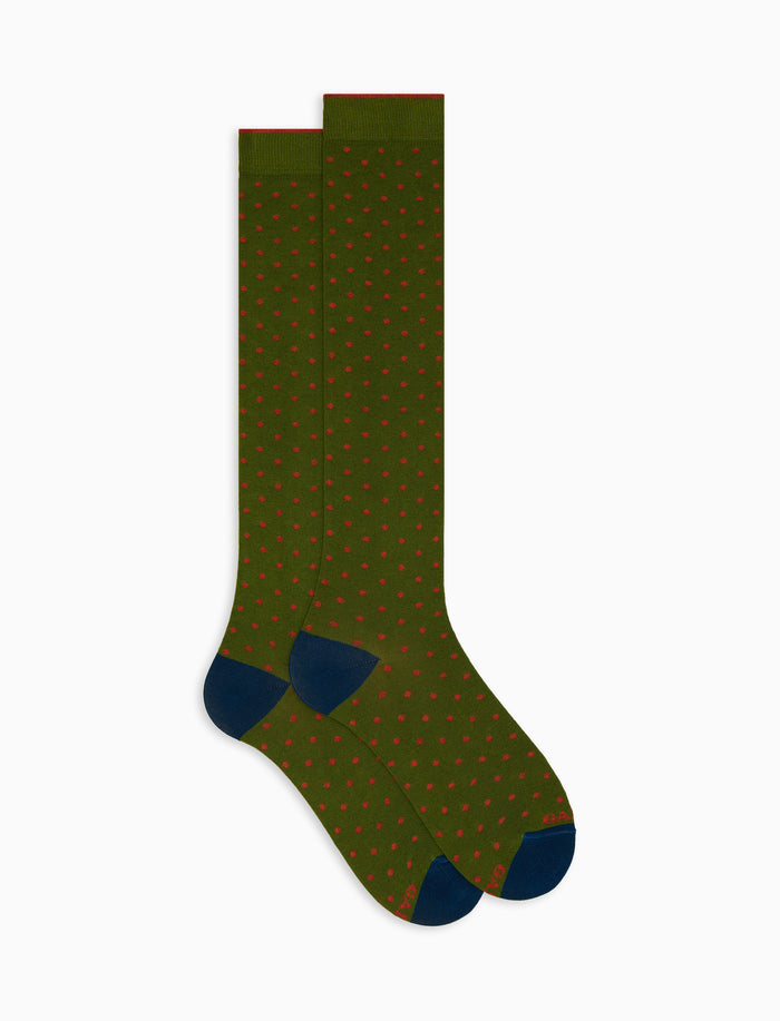 Calze lunghe donna cotone fantasia pois verde - Gallo 1927 - Official Online Shop