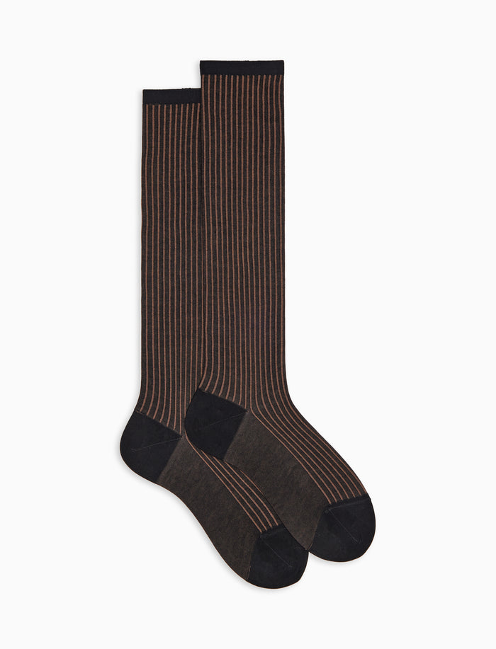 Calze lunghe donna cotone fantasia twin rib nero