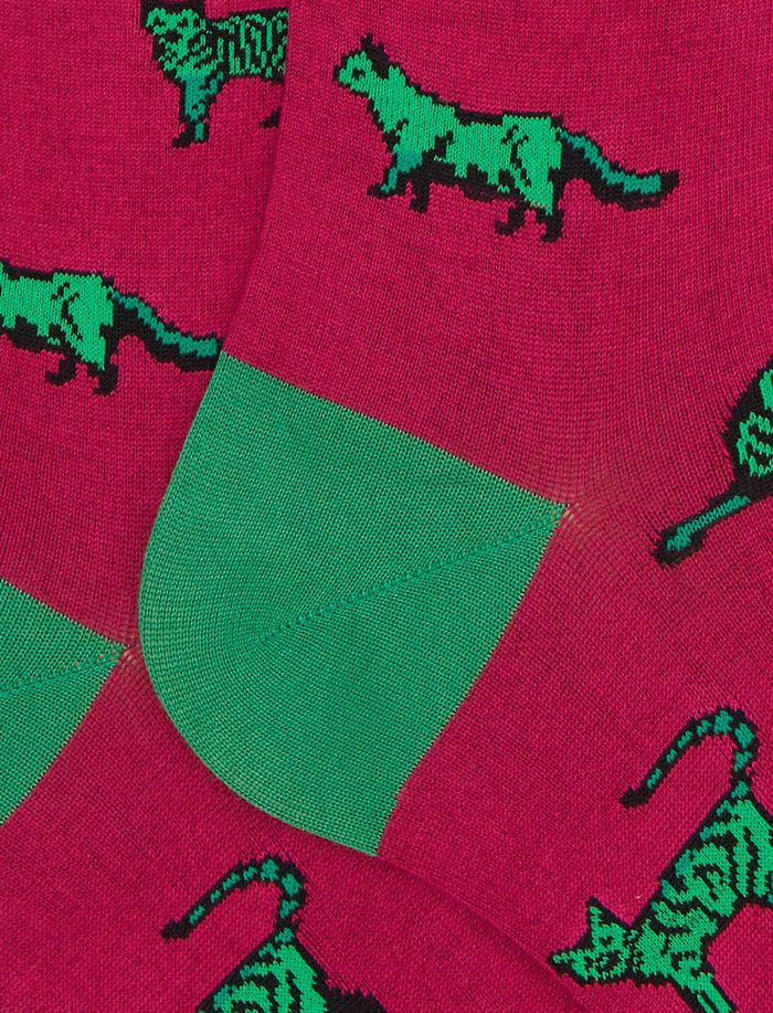 Calze lunghe donna cotone fucsia fantasia gatti - Gallo 1927 - Official Online Shop
