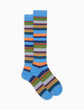 Calze lunghe donna cotone leggero azzurre righe multicolor