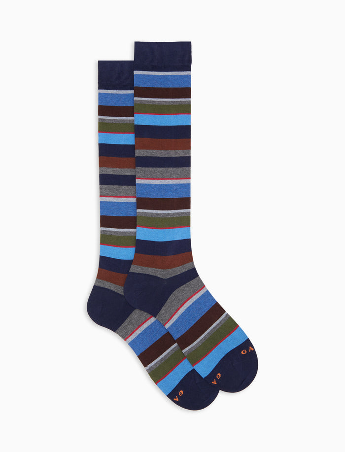 Calze lunghe donna cotone leggero blu righe multicolor