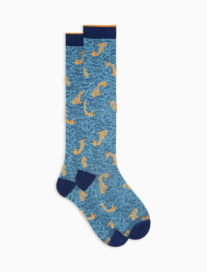 Calze lunghe donna cotone fantasia pesci su fondo blu - Gallo 1927 - Official Online Shop